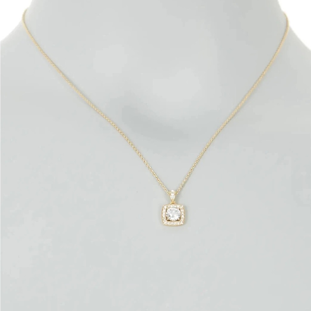 (1)Nadri NEW Square CZ Halo Pendant Necklacem,  Goldtone